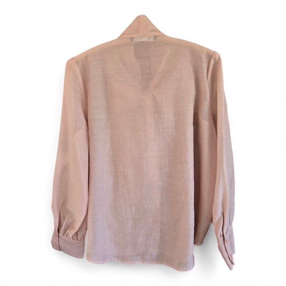 Zara Womens Large Sheer Pink Tie Front Scarf Blouse Long Sleeve Button Front - Picture 2 of 6